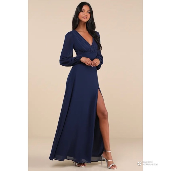 Lulus Large Marvelous Affair Navy Blue Pleated Lace-Up Maxi Dress NWT - Picture 8 of 17